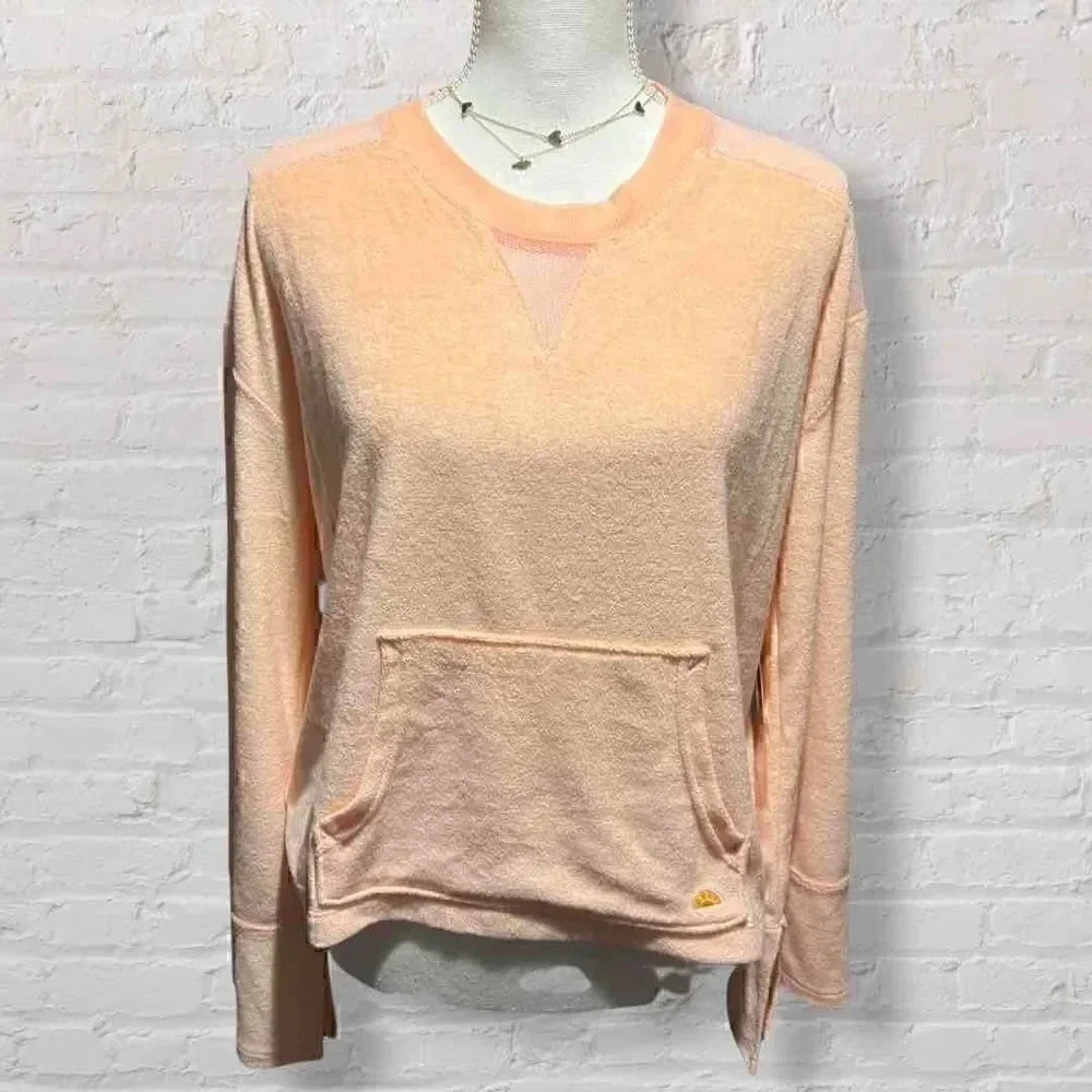 C&C California Peachy Orange Terrycloth Long Sleeve Pullover sz M